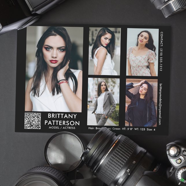 Tarjeta Comp de Actor Modelo 5 Foto Su Código QR (Available in high quality print or digital download for quick messaging, email or self printing.)