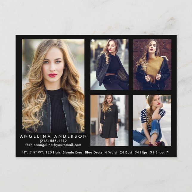 Tarjeta Comp de Actor Modelo Black 5 Photo Postcar (Anverso)