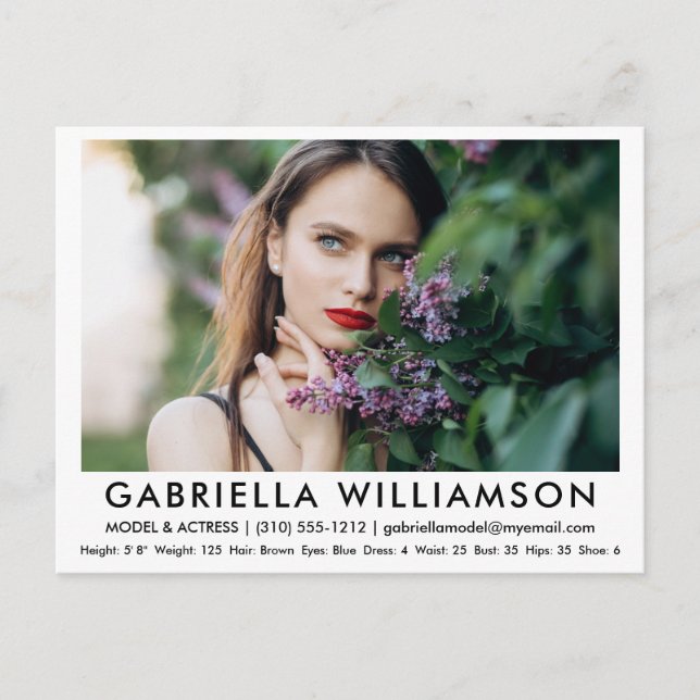 Tarjeta Comp de Actor Modelo Foto Postal Blanca (Anverso)