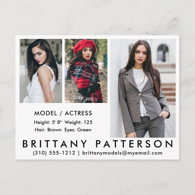 Tarjeta Comp de Actor Modelo Postal 3 Foto Blanco (Anverso)