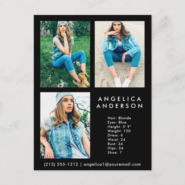 Tarjeta Comp Fotográfica de Actor Modelo 3 - Posta (Anverso)