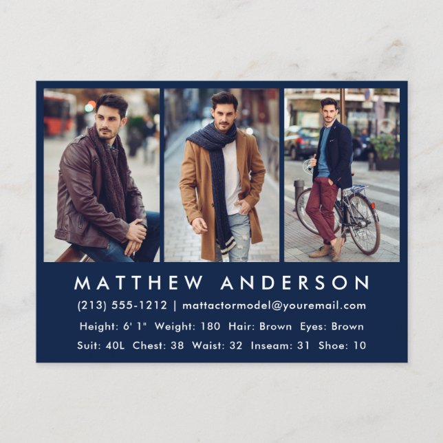 Tarjeta Comp Fotográfica de Actor Modelo - Azul Po (Anverso)