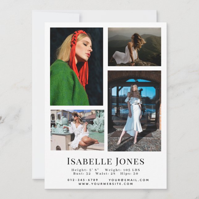 Tarjeta comp. fotográfica de actor modelo Minimali (Anverso)