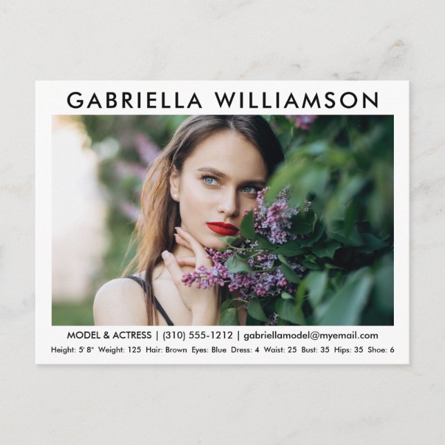 Tarjeta Comp Fotográfica de Actor Modelo Postal Bl (Anverso)