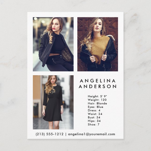 Tarjeta Comp Fotográfica Modelo Actor 3 Whats - Po (Anverso)