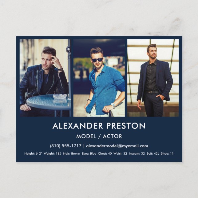 Tarjeta Comp/Zed Modelo Actor 3 Foto Postal Azul (Anverso)