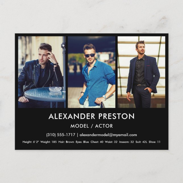 Tarjeta Comp/Zed Modelo Actor 3 Foto Postal Negra (Anverso)