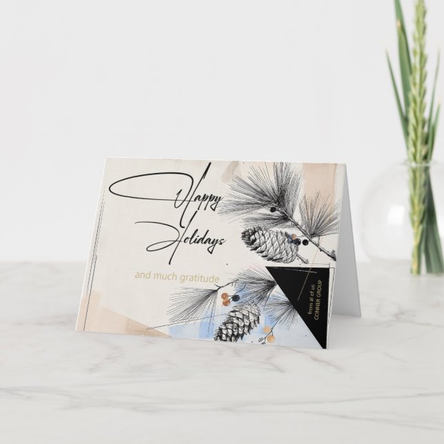 Tarjeta Company Happy Holidays Modern Pinecones  (Anverso)