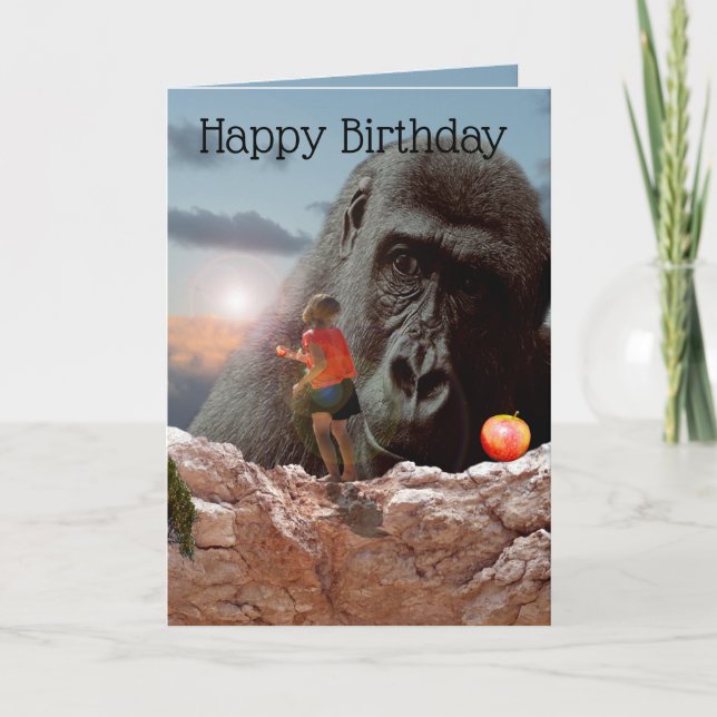 Tarjeta Compartir Una Manzana Con Un Gorila, (Anverso)