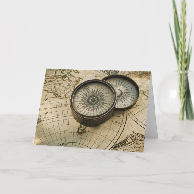 Tarjeta Compás antiguo en mapa (Anverso)