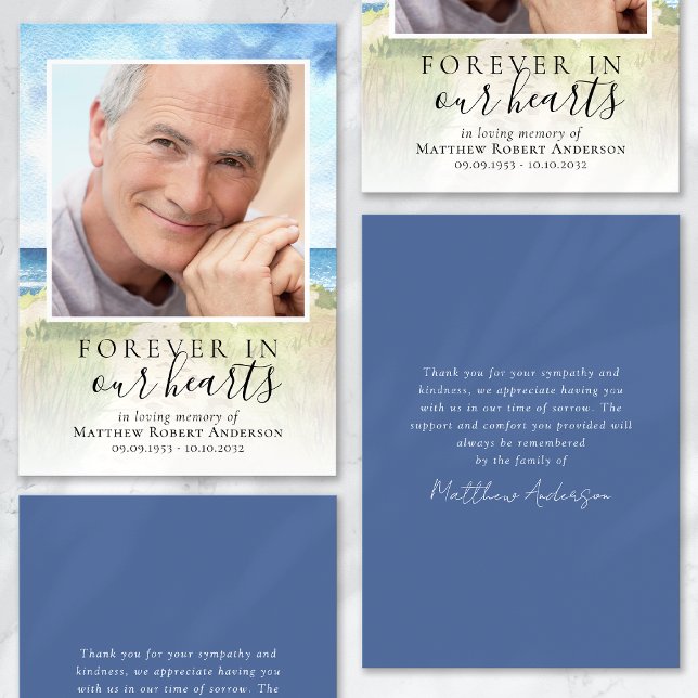 Tarjeta Compasión funeral de Watercolor Beach Gracias (Subido por el creador)