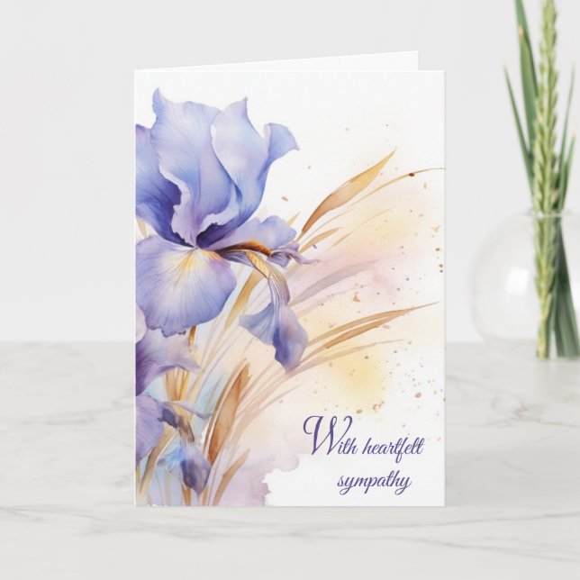 Tarjeta Compasión por el Bouquet acuarela púrpura Iris (Anverso)