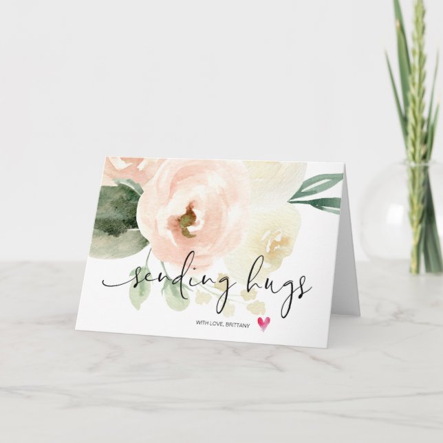 Tarjeta Compasión por el envío de abrazos con flores rosad (Anverso)