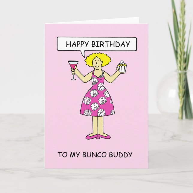 Tarjeta Compinche de Bunco del feliz cumpleaños (Anverso)