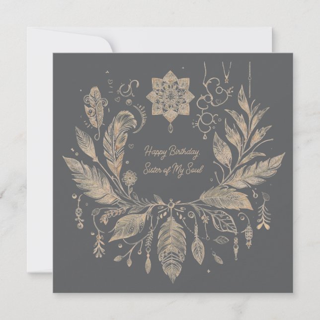 Tarjeta Completamente Personalizable Boho Floral Wreath (Anverso)