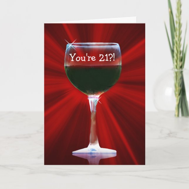 Tarjeta Cómplice de Vino Feliz 21 cumpleaños (Anverso)