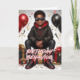 Tarjeta Comportamiento de cumpleaños negro/rojo de niño af