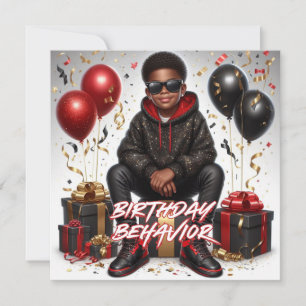 Tarjeta Comportamiento de cumpleaños negro/rojo de niño af