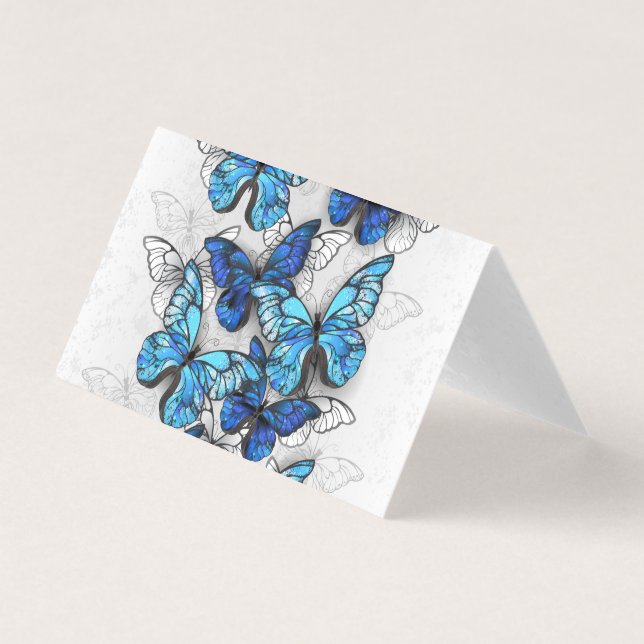 Tarjeta Composición de mariposas blancas y azules (Anverso)