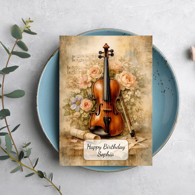 Tarjeta Composición Floral de Violín Antiguo (Subido por el creador)