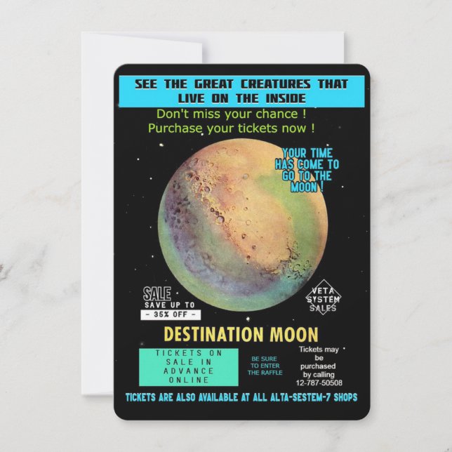 Tarjeta ¡Compra un boleto a la Luna! Plano de viaje espaci (Anverso)