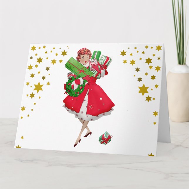 Tarjeta Compras de Navidad de Dama Vintage 1950    (Anverso)