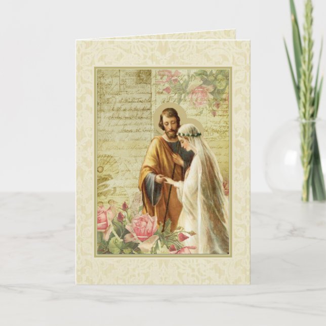 Tarjeta Compromiso de bodas de cosecha católica Religiosa (Anverso)