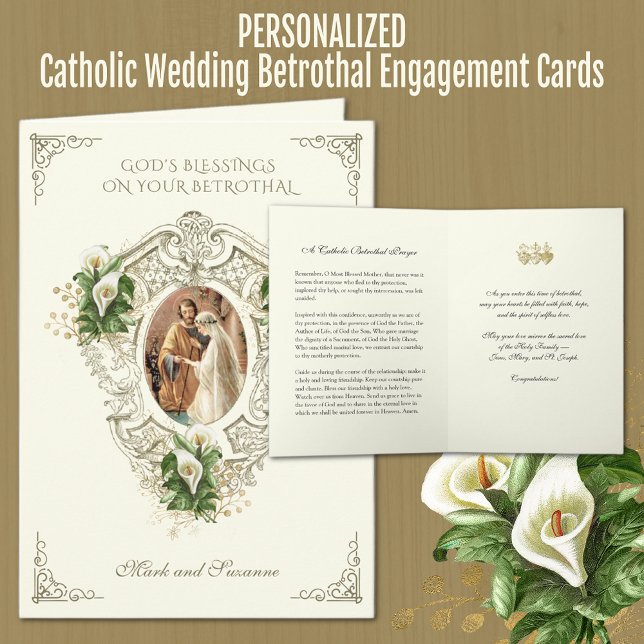 Tarjeta Compromiso de esponsales católicos Floral de boda (Traditional Catholic Wedding Betrothal Congratulations Prayer Cards)