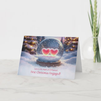 Tarjeta Compromiso de Navidad Dos Corazones en un Globo de