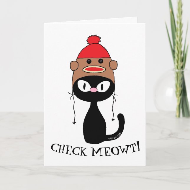 Tarjeta Compruébame! Gato negro con sombrero de mono de ca (Anverso)