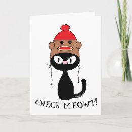Tarjeta Compruébame! Gato negro con sombrero de mono de ca