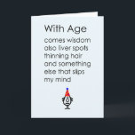 Tarjeta Con Age A Funny Poema De Cumpleaños Feliz<br><div class="desc">Una graciosa tarjeta de cumpleaños feliz,  con un mal poema y ilustracion,  sobre todas las cosas que vienen con la edad. Nuestro personaje,  tillie,  lleva puesto un gorra de cumpleaños y puede haber olvidado algo.</div>