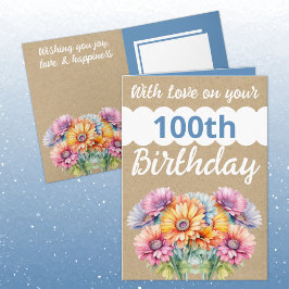 Tarjeta Con amor 100 cumpleaños gerbera flores azul