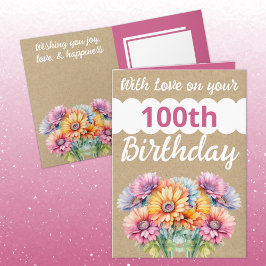 Tarjeta Con amor 100 cumpleaños gerbera flores rosadas