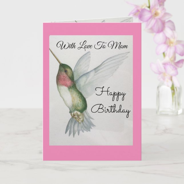 Tarjeta Con Amor A Mamá Feliz Cumpleaños Hummingbird (Orquídea)