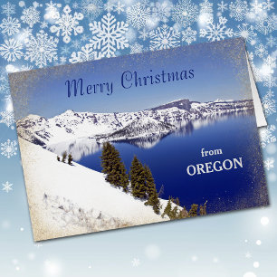 Tarjeta con brillo dorado de Crater Lake de Oregon