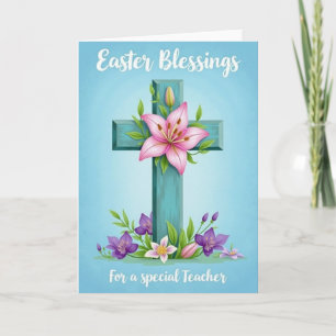 Tarjeta con cruz floral de renovación de primavera