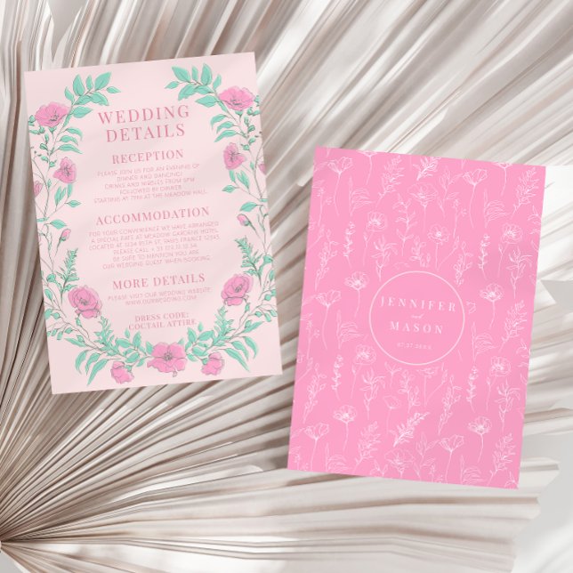 Tarjeta con detalles de boda de boho elegante y fl (Subido por el creador)