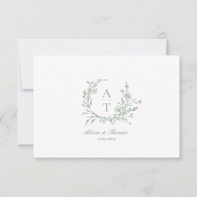 Tarjeta con detalles de monograma de flores silves (Reverso)