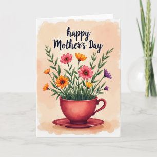 Tarjeta con diseño de taza de té floral