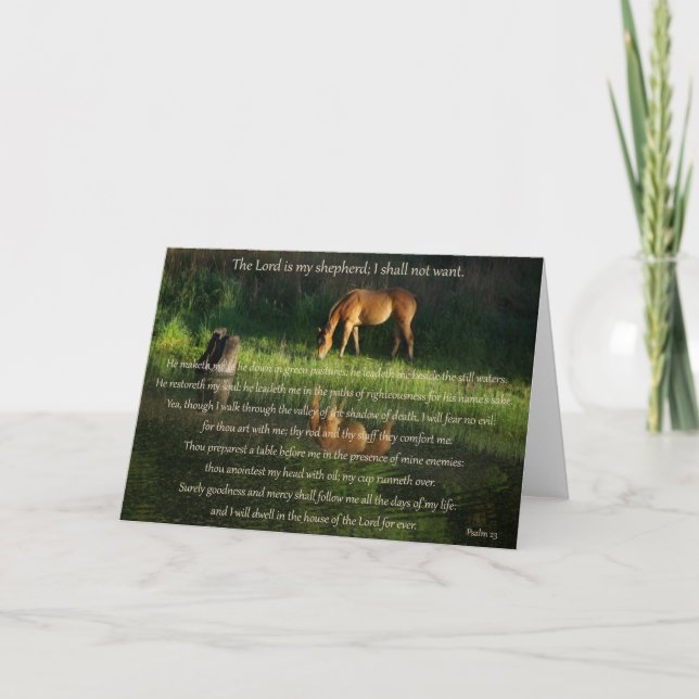 tarjeta con el texto del Salmo 23 con caballo junt (Anverso)