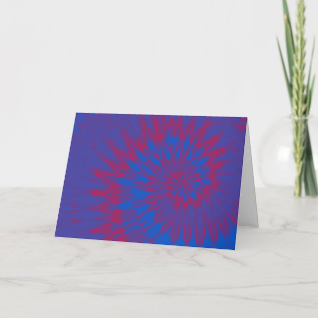 Tarjeta con estampado Tie Dye espiral azul y rojo (Anverso)