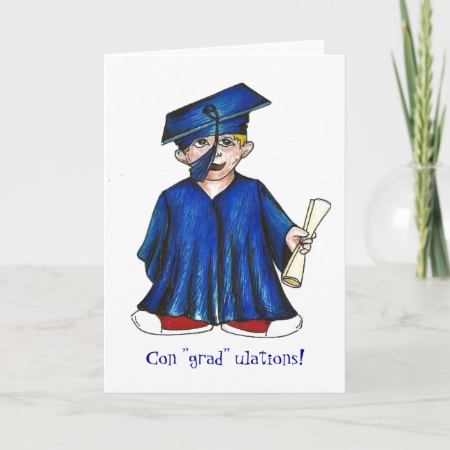 Tarjeta ¡Con "grad" ulaciones! Graduación del Diploma Azul (Anverso)