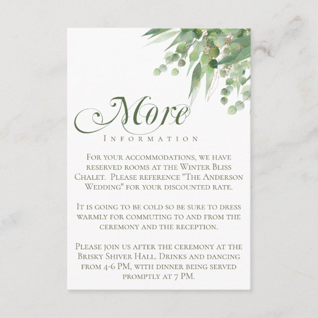 Tarjeta con información adicional para boda con eu (Anverso)