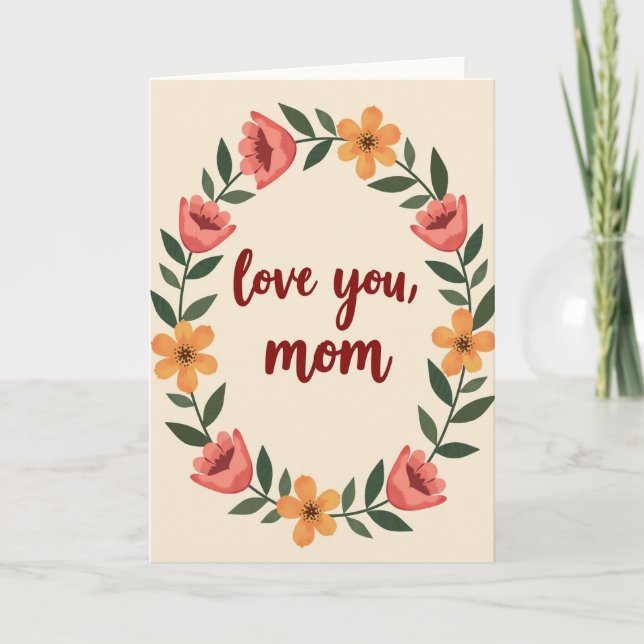 Tarjeta con Marco Floral de Amor para Mamá (Anverso)