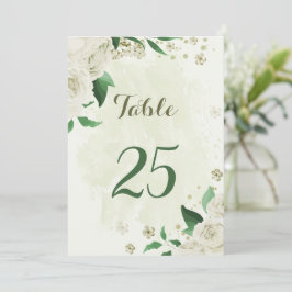 Tarjeta con número de mesa de flores blancas de ma