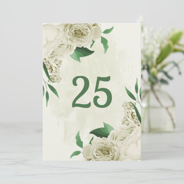 Tarjeta con número de mesa de flores blancas de ma (Anverso de pie)