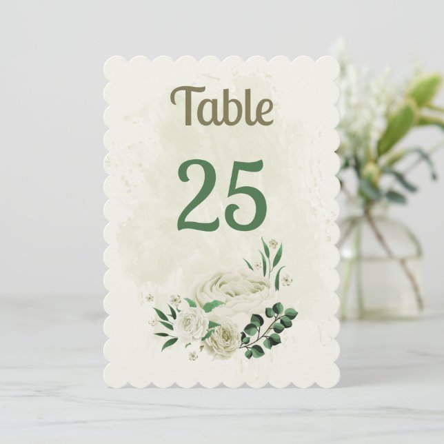 Tarjeta con número de mesa de flores blancas de ma (Anverso de pie)