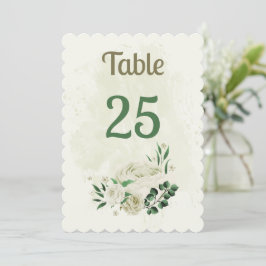 Tarjeta con número de mesa de flores blancas de ma