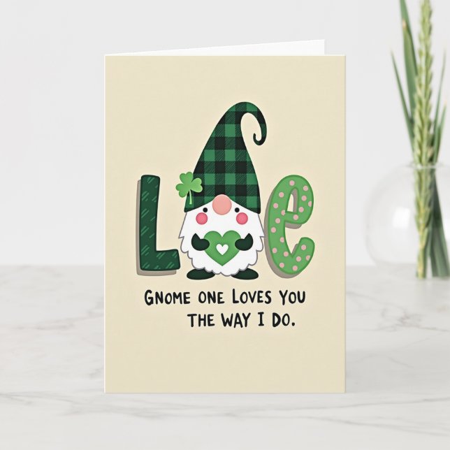 Tarjeta con patrón de corazón de amor de gnomo (Anverso)